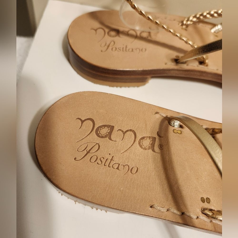 New NaNa Positano Handmade Gold Strappy Flat Sandals Sz.8.5/39 Ret.$266/ €278 - Picture 9 of 12